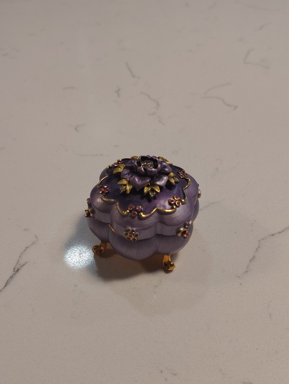 Joan Rivers Purple Floral Decorative Trinket Box